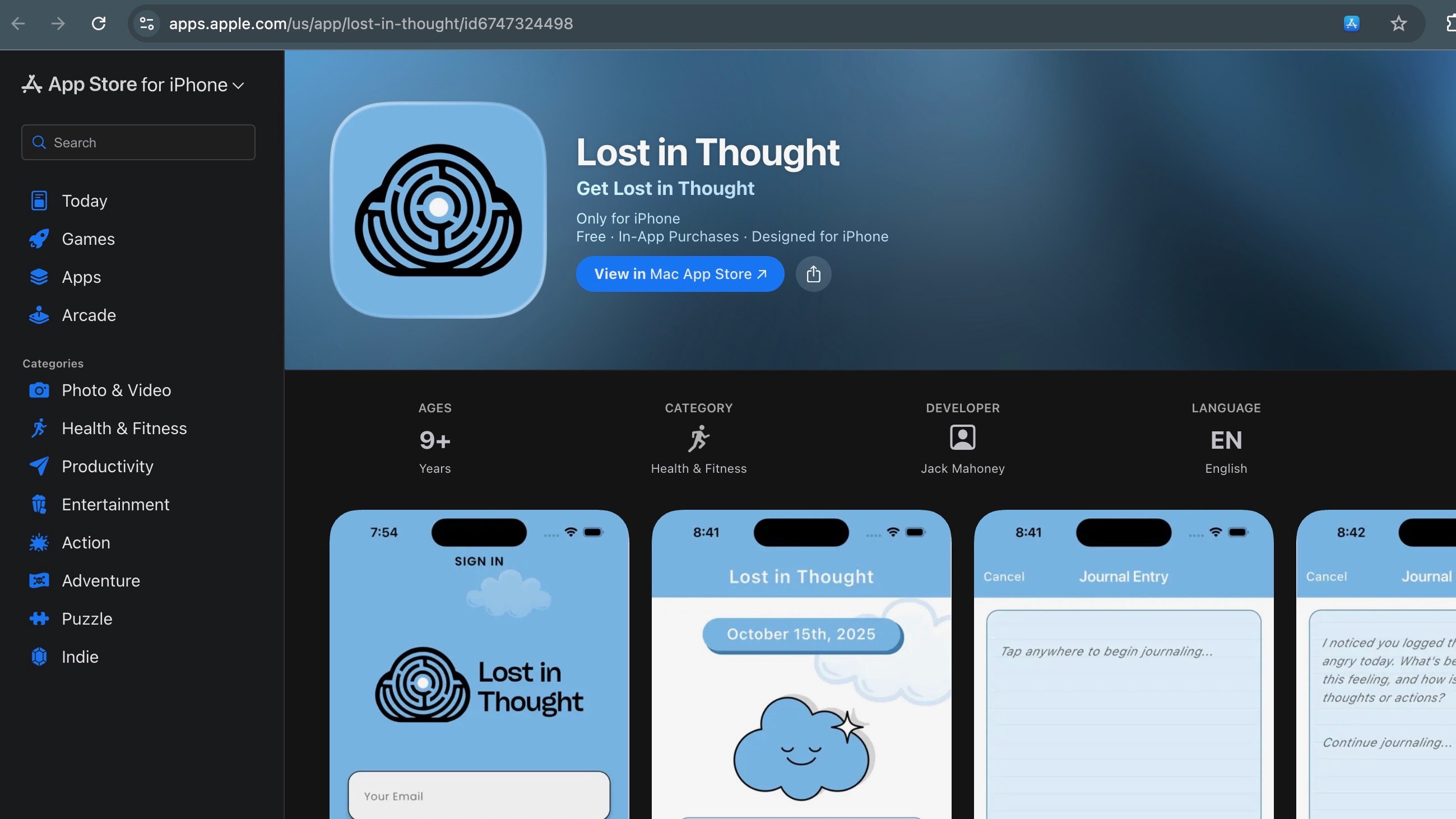 Lost in Thought in the Apple App store